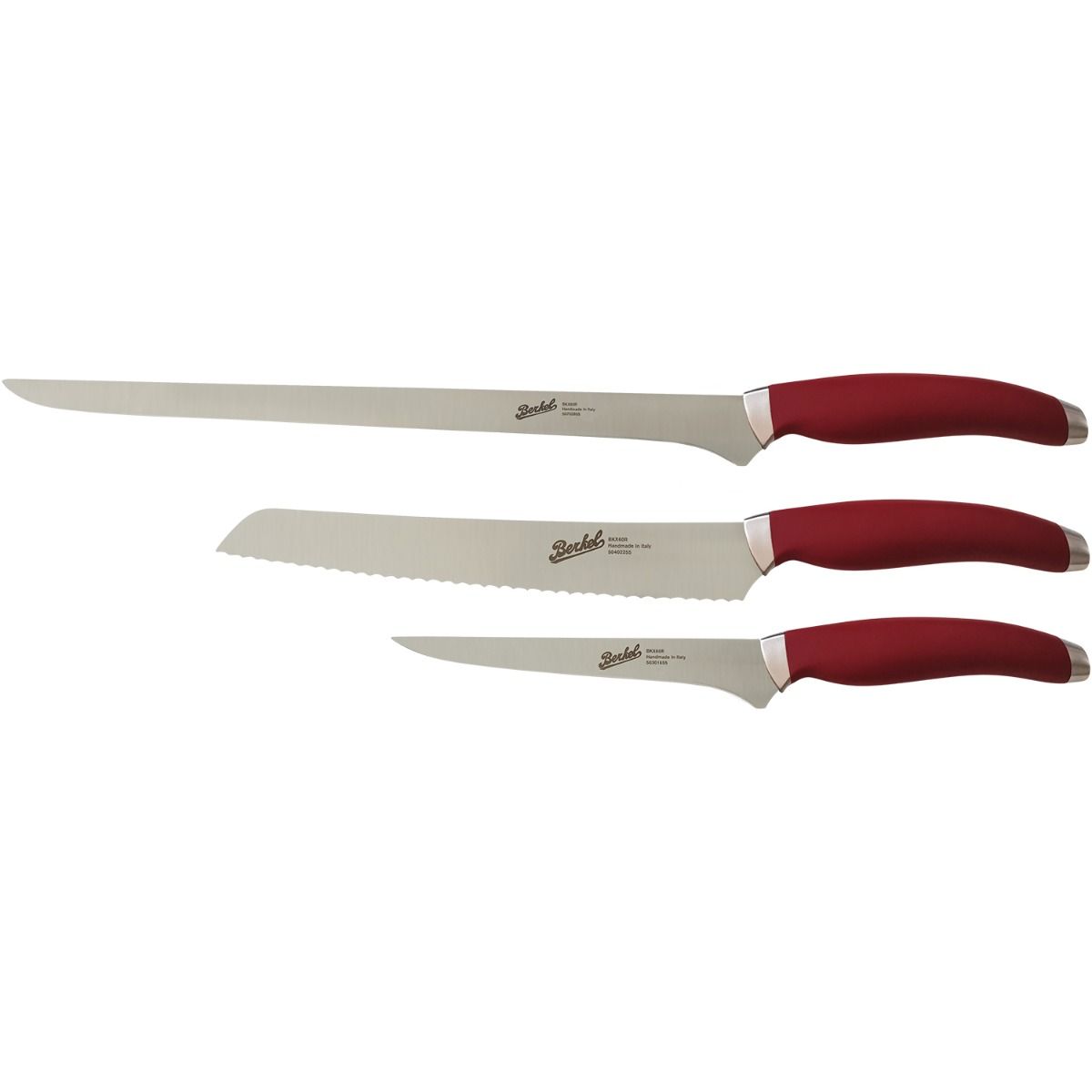 Set 3 Coltelli Prosciutto Berkel Teknica Acciaio Inox Manico Resina Rossa